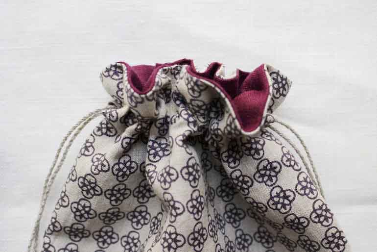 リネンプリントルールー<br />巾着セットFlaxマルベリー